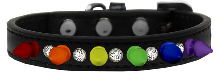 Crystal with Rainbow Spikes Dog Collar Black Size 14